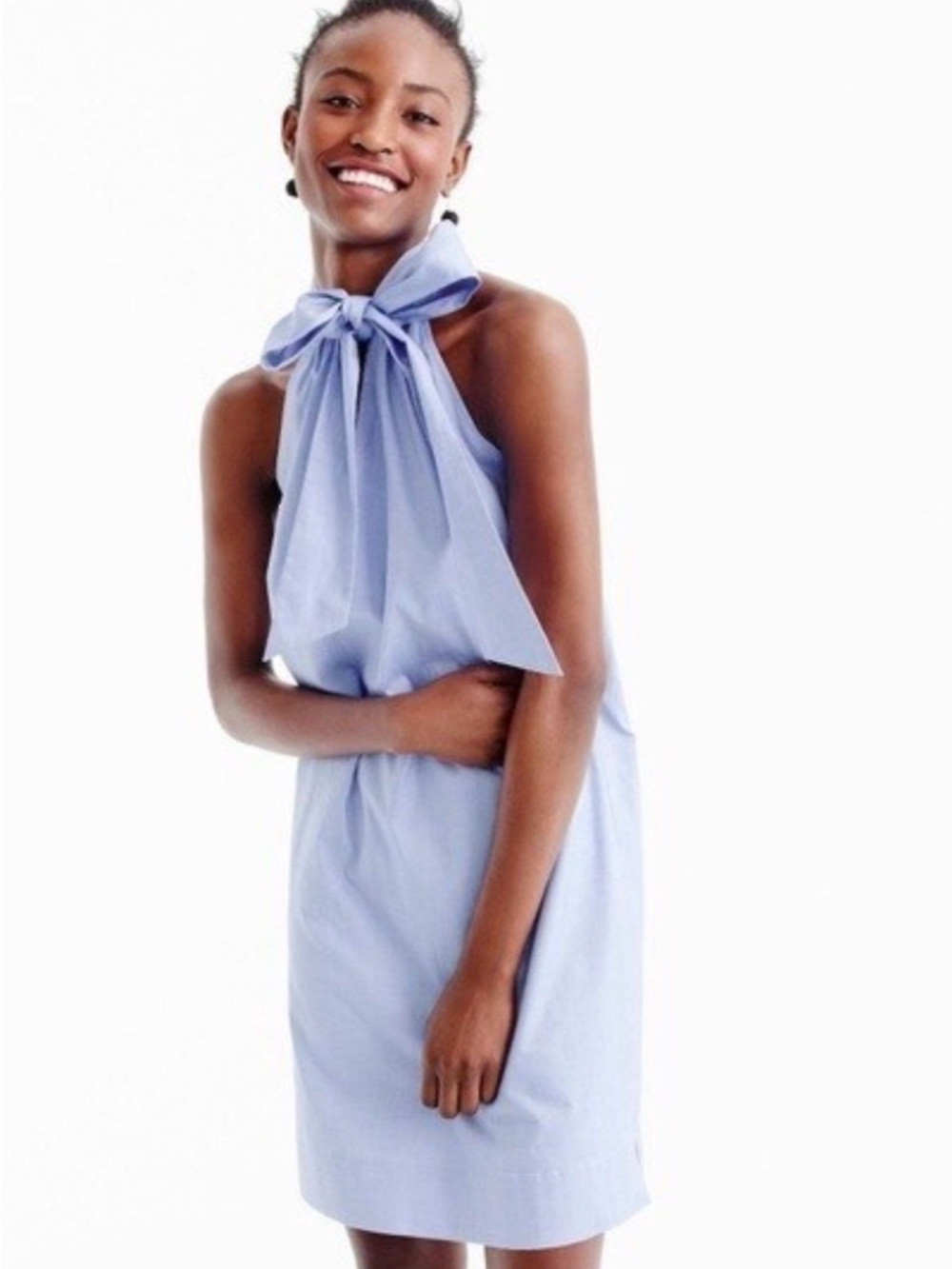 J. Crew Oxford Pale Blue Bow-Neck Mini Dress